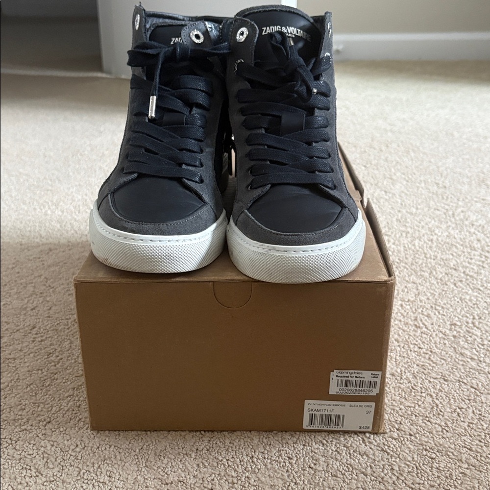 Zadig & Voltaire Black High-Top Sneakers Flash Embossed bleu de Gris EUC Size 37 - Picture 5 of 8